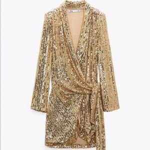 Nwt Zara sequin blazer gold dress small and med